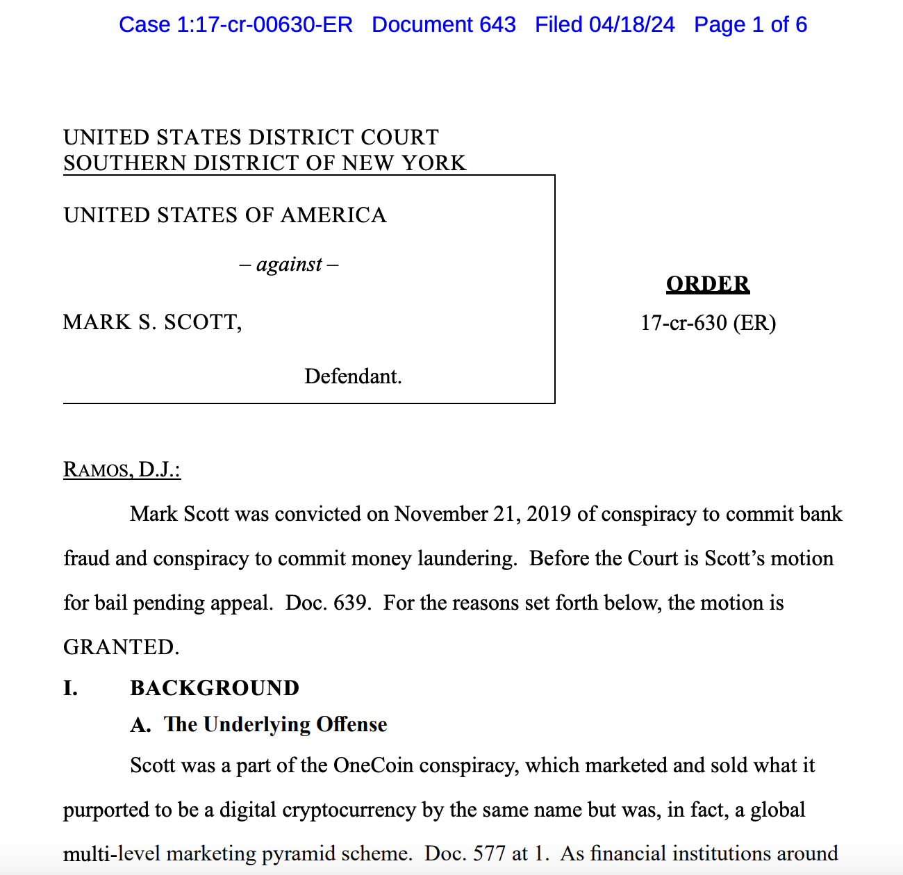 OneCoin lawyer gets bail pending appeal for conviction and 10-year sentence
