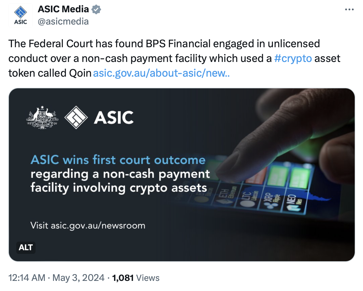 Australian court rules against Qoin issuer BPS Financial on 4 charges