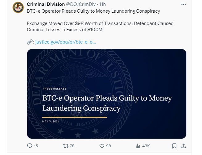 BTC-e founder pleads guilty in $9B money laundering conspiracy