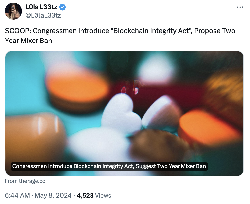 Proposed US Blockchain Integrity Act would ban crypto mixers for 2 years