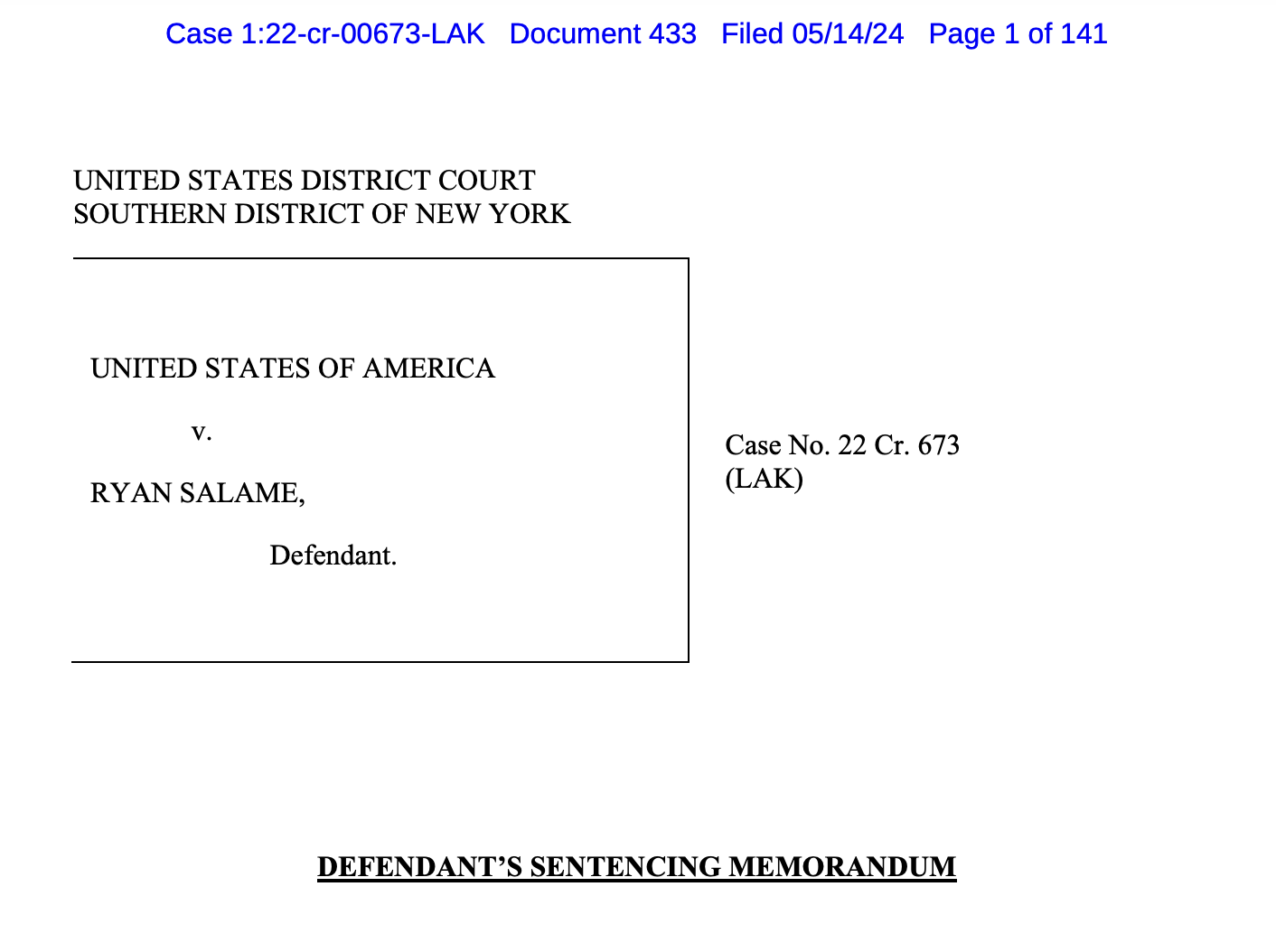Ex-FTX exec Ryan Salame asks for no more than 18 months in prison