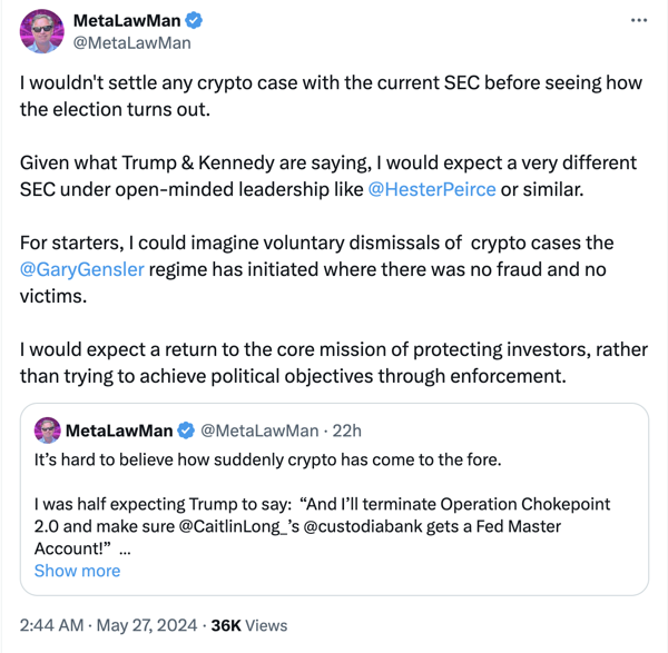 Could Trump’s win nix SEC crypto suits? Critics say he’s ‘pandering’ for votes