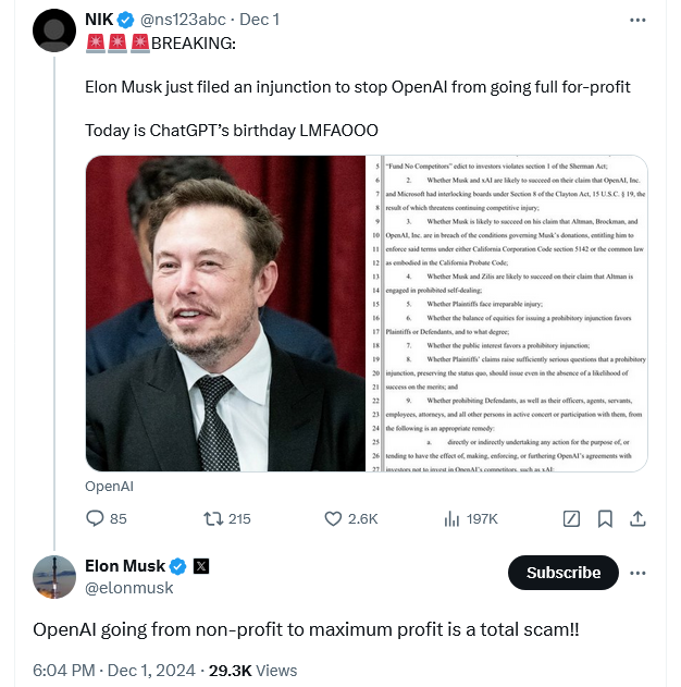 Musk again asks to block OpenAI’s ‘illegal’ conversion to for-profit model