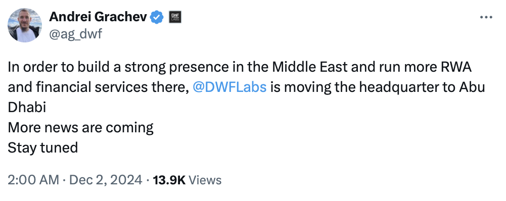 DWF Labs shifts base to Abu Dhabi to strengthen Middle East presence