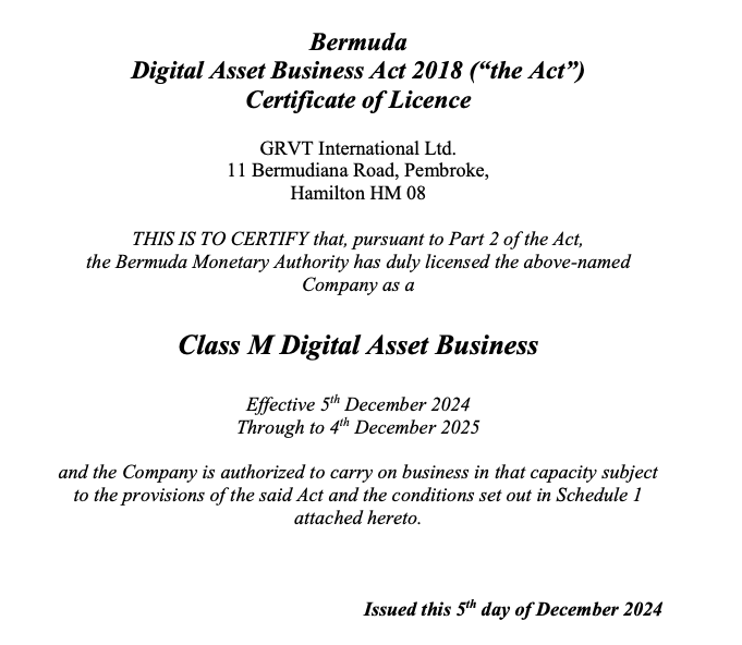 Hybrid crypto exchange GRVT secures Bermuda license