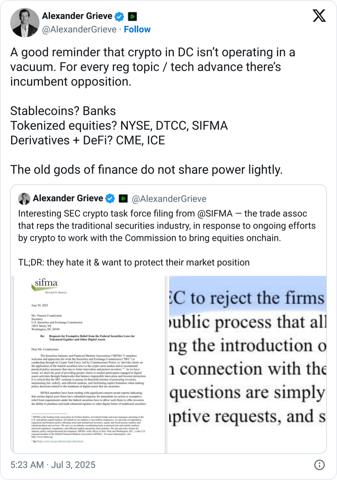 TradFi body urges SEC reject special treatment for tokenized stocks
