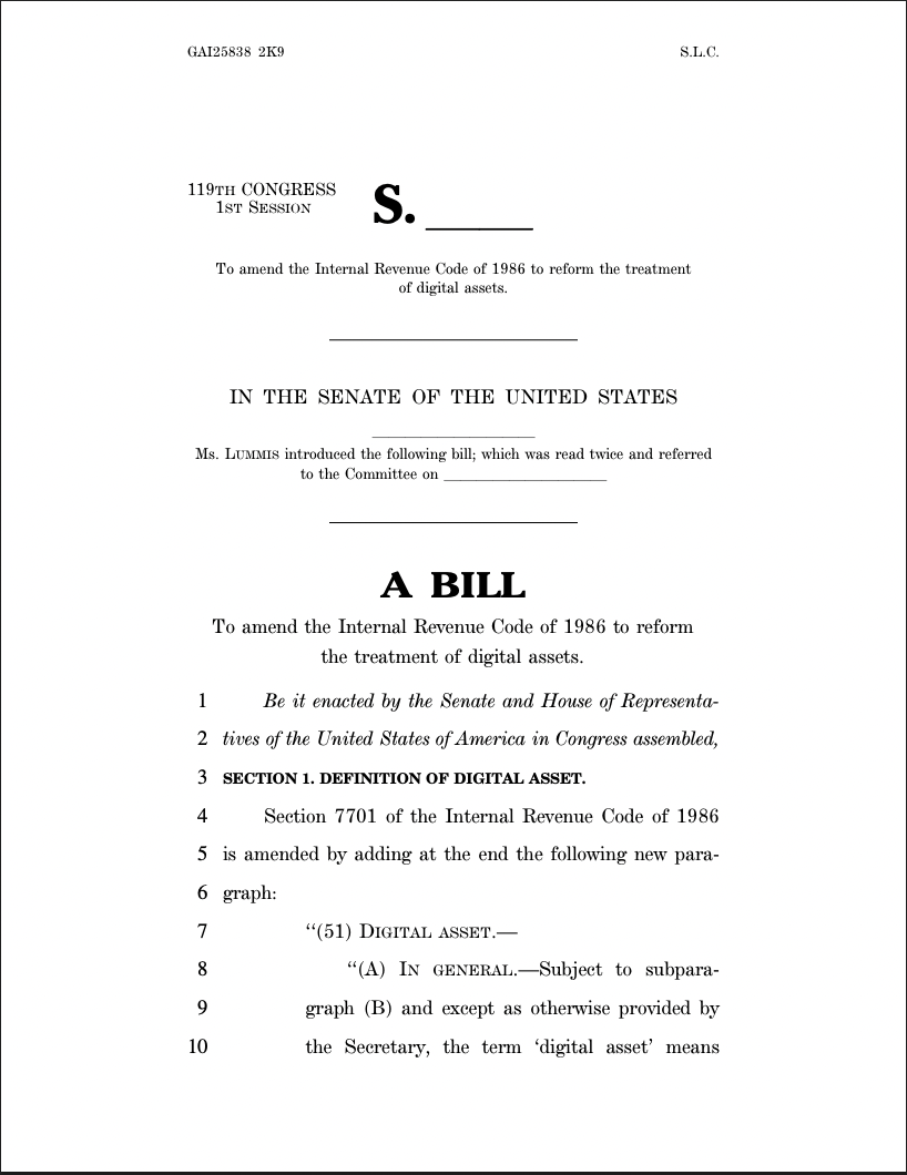 US Senator Cynthia Lummis drafts standalone crypto tax bill