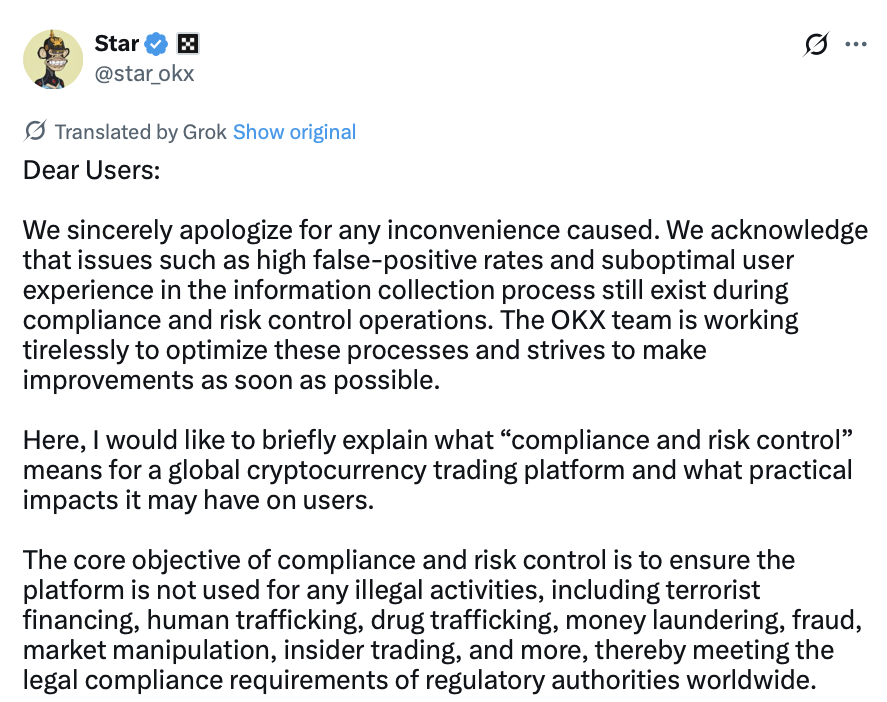 OKX CEO apologizes after ‘false positives’ lock users out of accounts