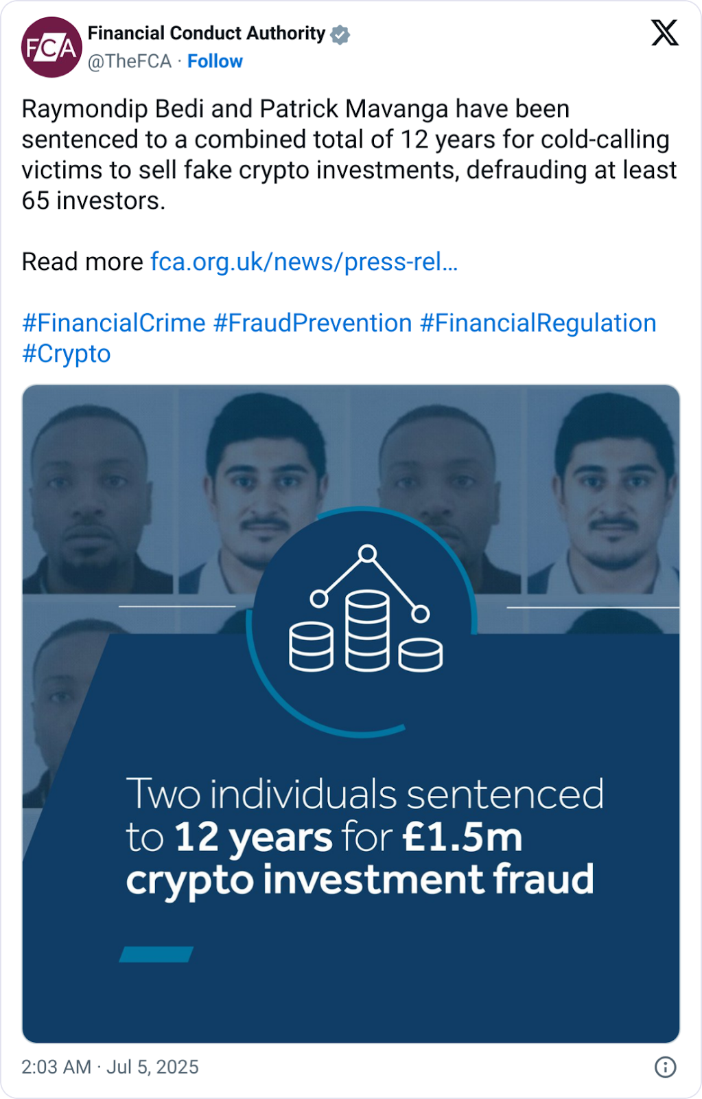 UK sentences 2 men to prison over $2M cold-calling crypto scam