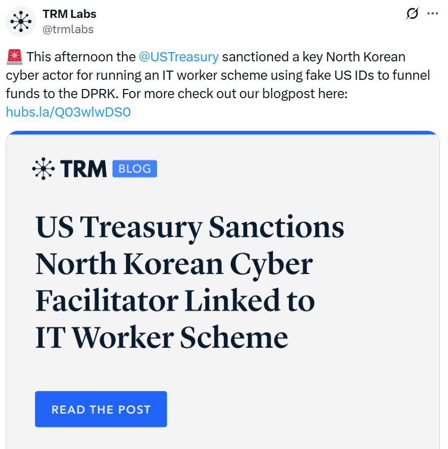 US sanctions North Korean tech worker crew over crypto thefts